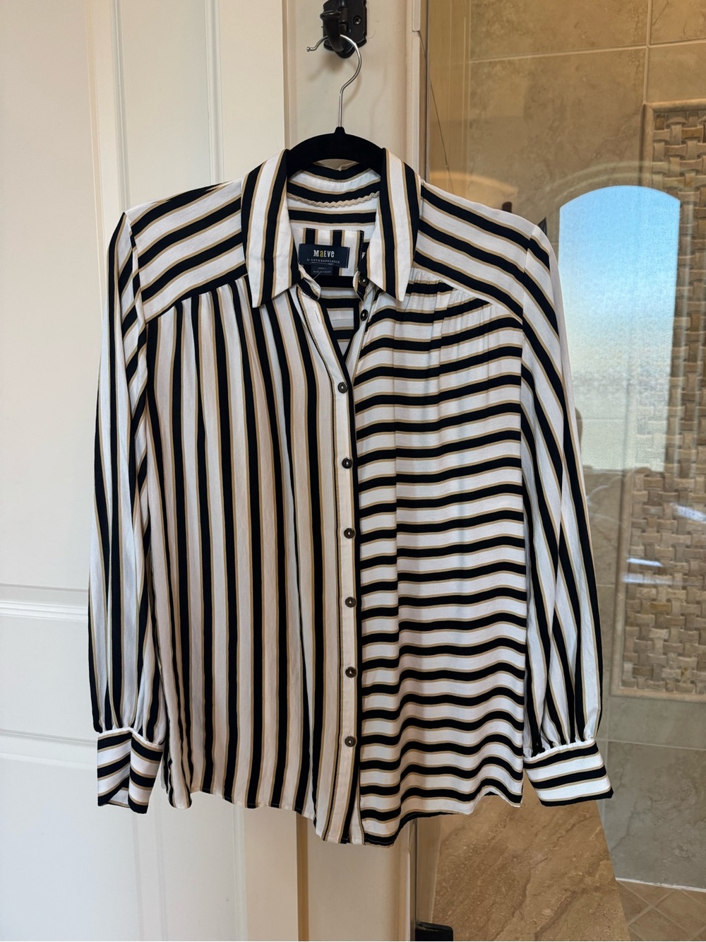 Maeve Black and White Mixed Stripe Button-Down Shirt
